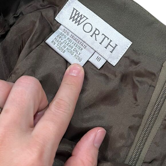 Worth Moss Green Front Slit Below Knee Pencil Skirt 16 - Picture 3 of 3